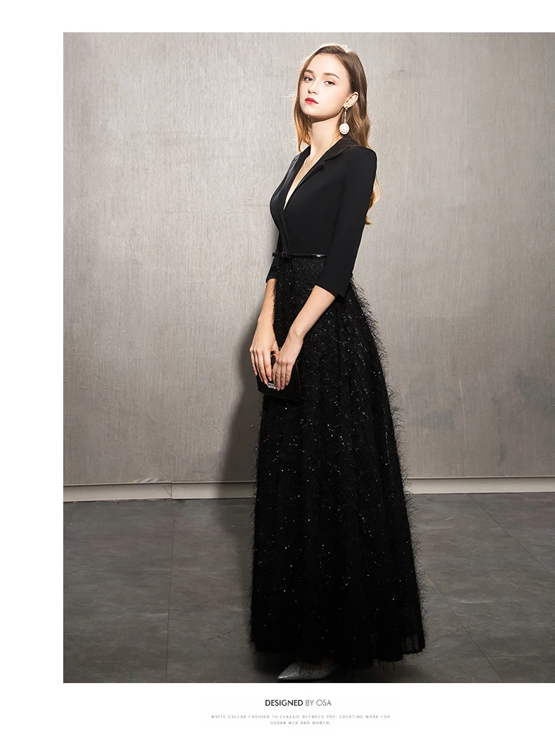 wei yin 2022 Black Evening Dresses Elegant Lace Evening Gowns Long Formal Evening Dress Styles Women Prom Party Dresses WY1248 long sleeve formal dresses