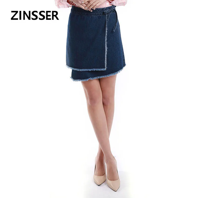 

Autumn Winter leisure Women Denim Fancy Skirt Casual Irregular Bottom Raw Frayed Edge 100% Cotton Washed Blue Female Lady Skirt