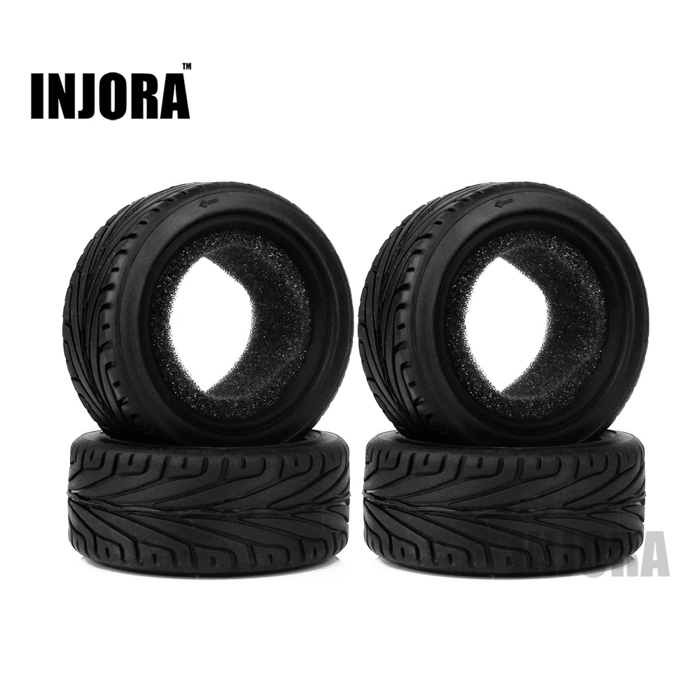 INJORA 4Pcs Run Flat RC Car Black Grain Rubber Tyre Wheel Tire for 1/10
