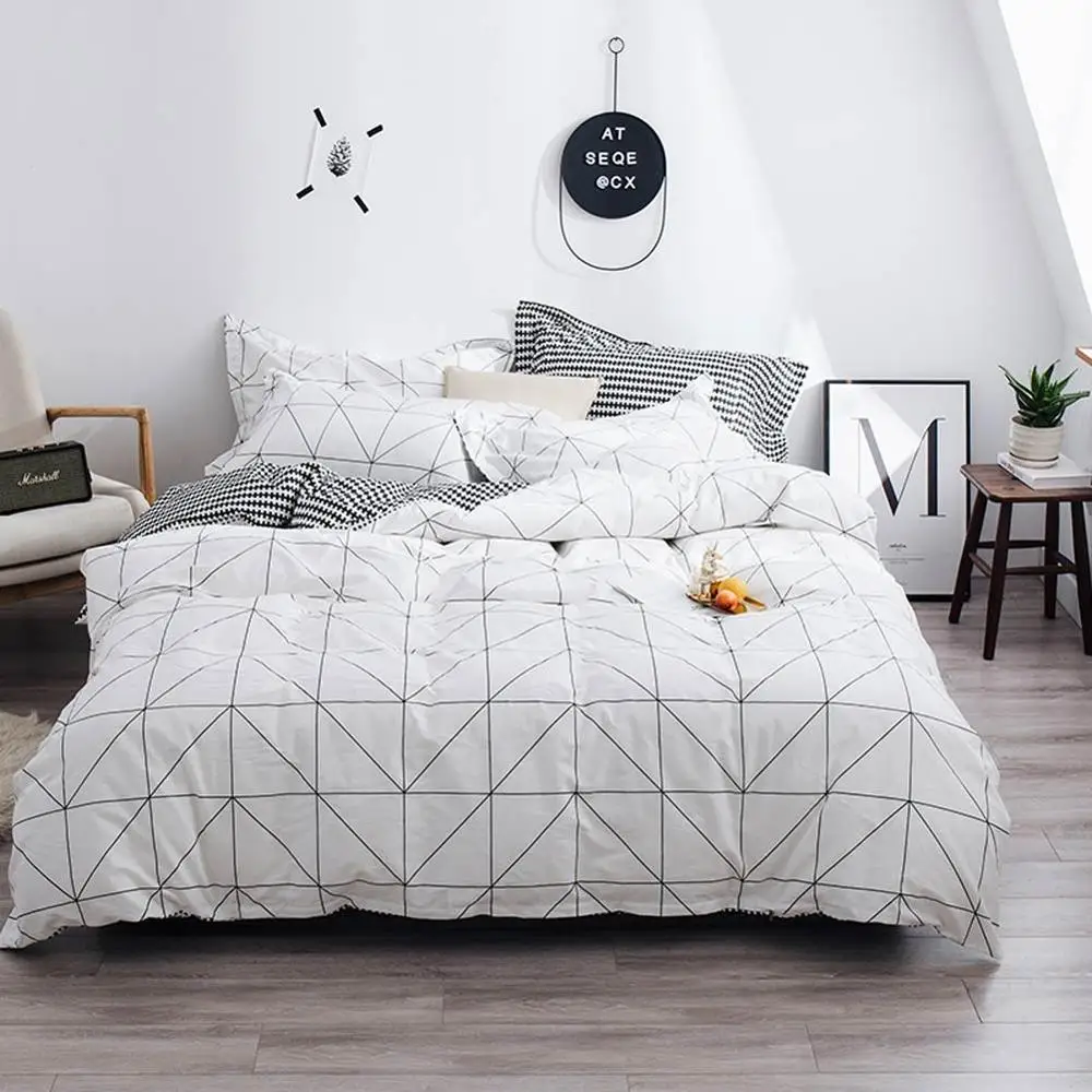 

2019 Brief Lines Geometric Cartoon Bed Cover Soft Cotton Bedlinens Twin Queen King Duvet Cover Set Bedspread Pillowcases