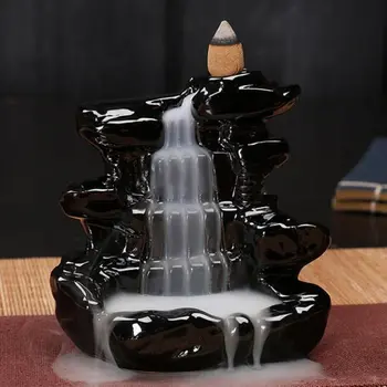 

Ceramic Incense Burner Fragrance Holder Waterfall Porcelain Backflow Incense Burner Holder Buddhist Censer with 10Cones
