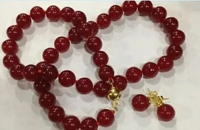 

10mm Natural Red lab fine stone Round Beads Necklace Earrings sets 18 " AAA style 100% Natural lab free shipping