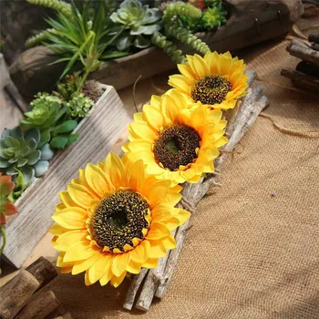 Fake Silk Artificial Sunflower Flower Heads Bouquet Floral Garden Home Decor festival pompom decoration