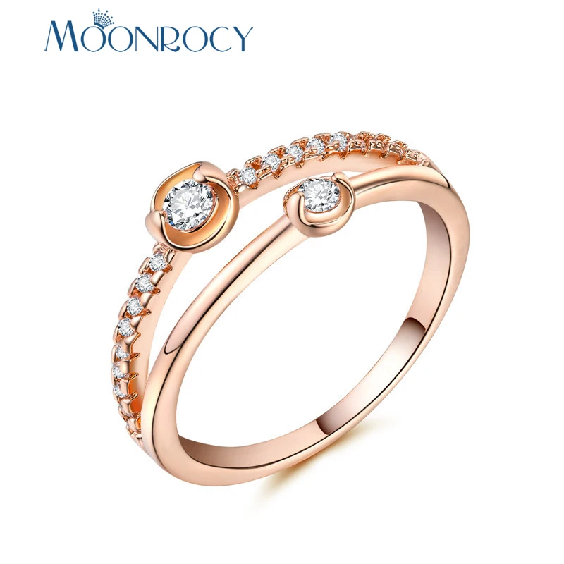 

MOONROCY Cubic Zirconia Crystal Rose Gold Color CZ Eagagement Rings Party Jewelry Wholesale for Women Gift Womens Dropshipping