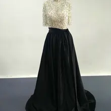 Черные вечерние платья трапециевидной формы с высоким вырезом, половинными рукавами, длиной до пола, с коротким шлейфом, вечерние платья на заказ