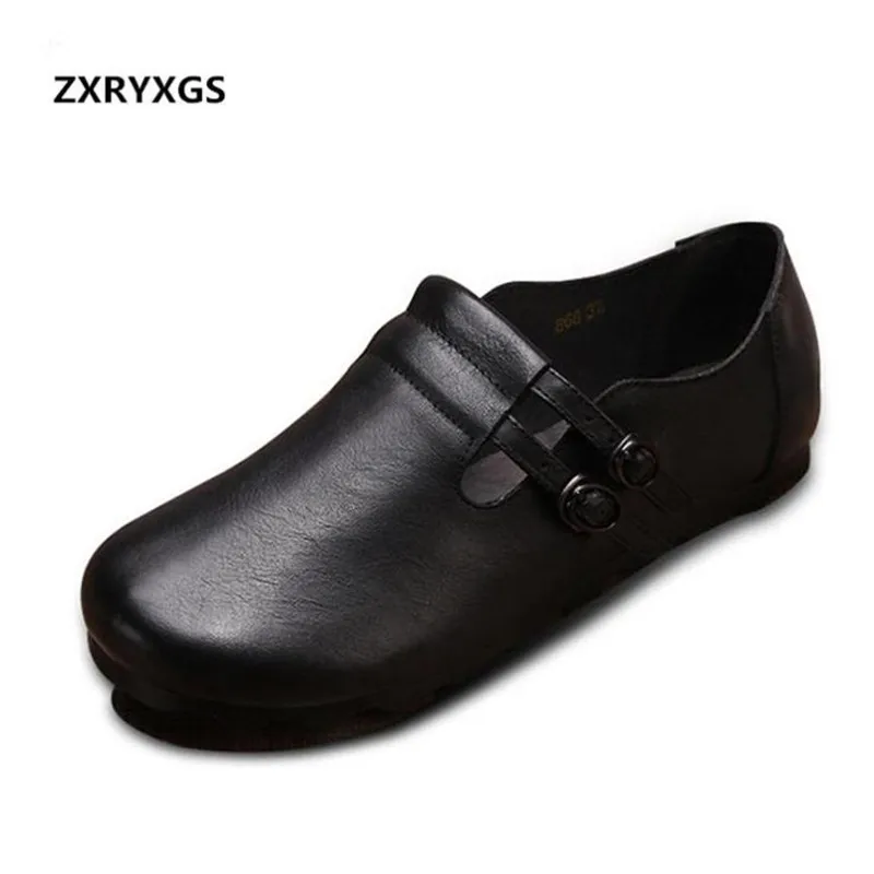 

2018 Newest Spring Autumn Handmade Woman Shoes Casual Full Genuine Leather Shoes Flat Loose Comfortable Retro Women Flats