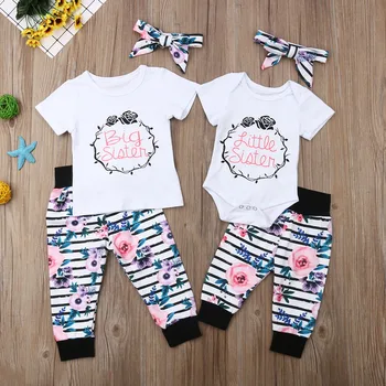 

Little sister and Big Sister Matching Floral T shirt and Pant Set