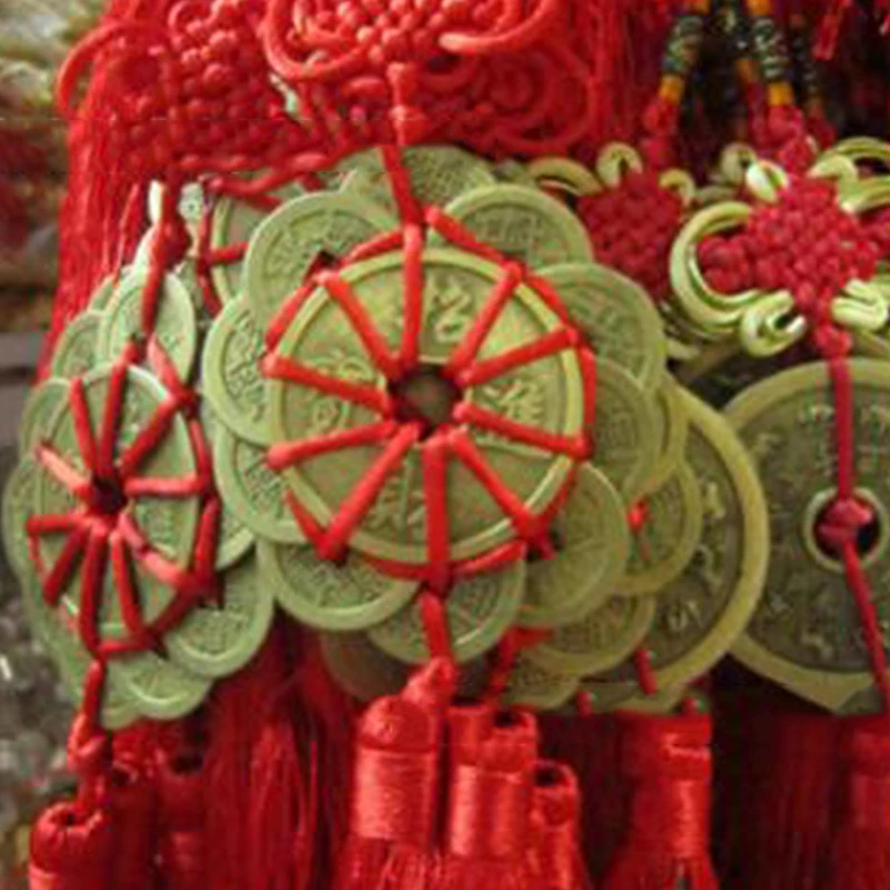 

Lucky Ancient Coins Protection Prosperity Good Fortune Figurines Hand-knit Chinese Knot Feng Shui Copper Coins Home Car Decor