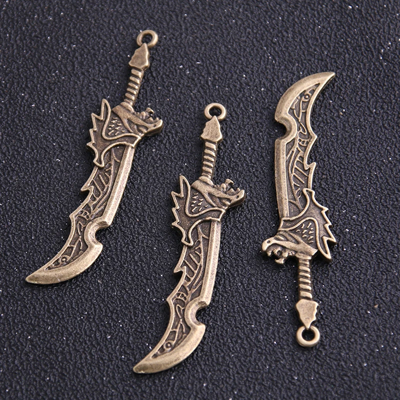 3PCS 21*65mm New Product Antique Bronze Weapon Knife Charms Simulation