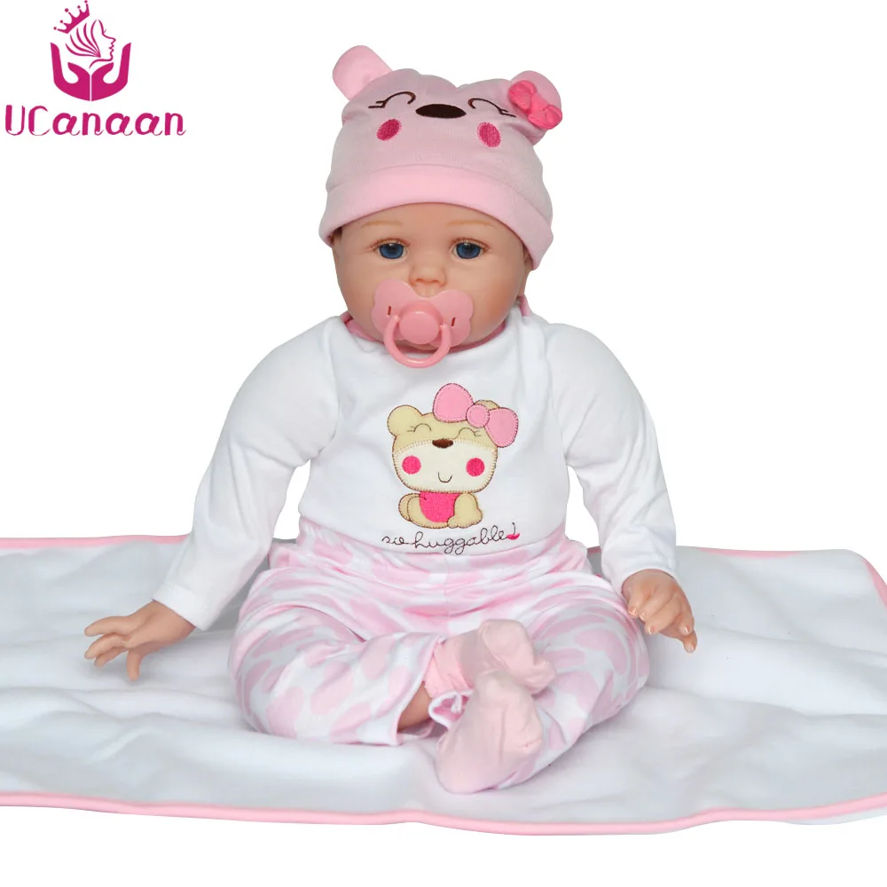 

UCanaan 55CM Reborn Doll Silicone Baby New Born Toys For Children Handmade Cloth Body Baby Alive Bonecas For Girls Collection