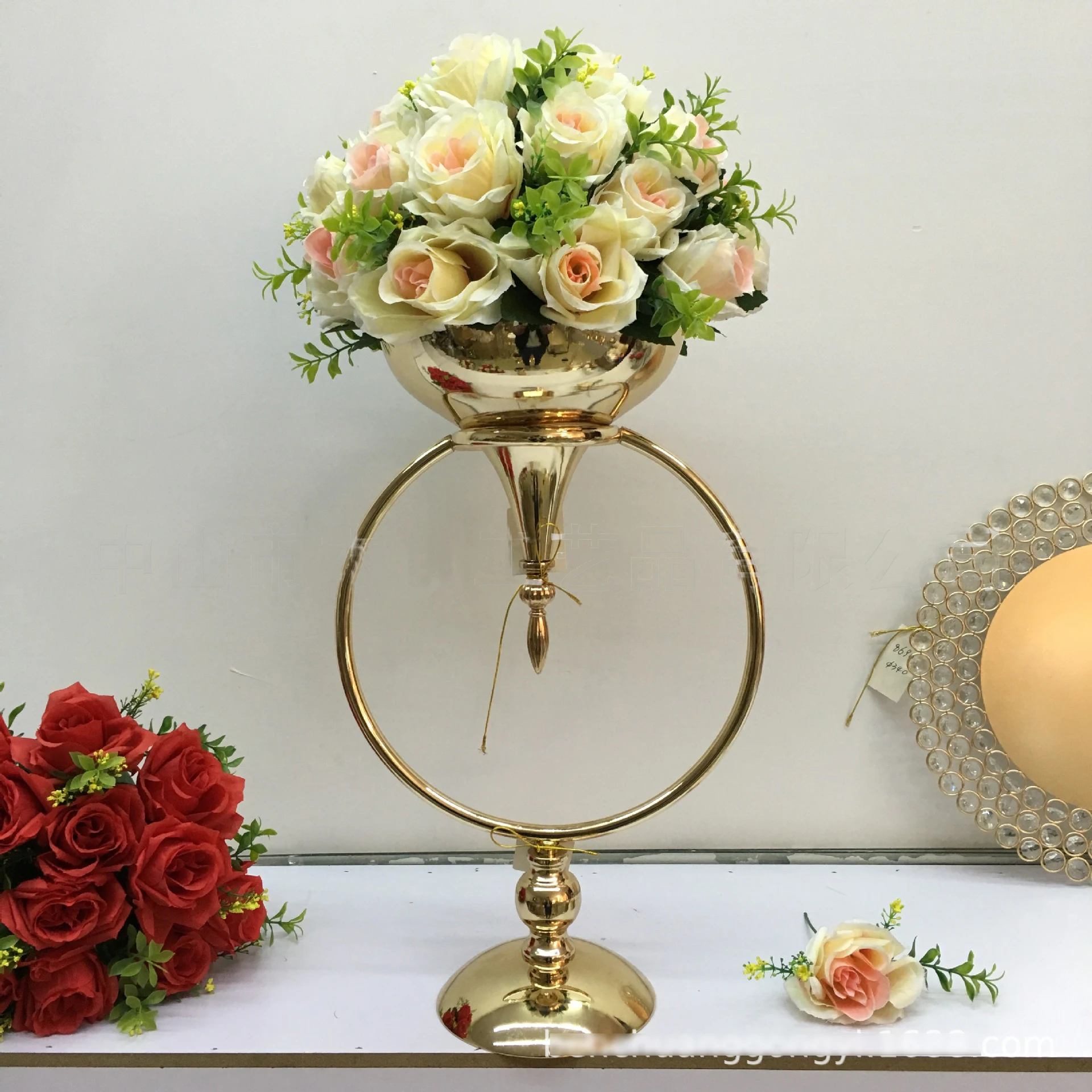 Новое кольцо стиль Роскошная Золотая свадебная ваза с цветами Держатель Свадебные украшения, стол центральный 10 шт./партия
