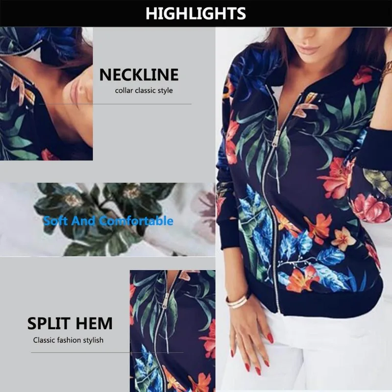 Women Jackets Flower Floral Print Retro Ladies Zipper Up Short Thin Slim Bomber Jacket Coats Fashion Basic Casual Outerwear Women Jackets Flower Floral Print Retro Ladies Zipper Up Short Thin Slim Bomber Jacket Coats Fashion Basic Casual Outerwear