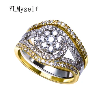 

Wholesale Romantic Women Jewelry 2 tone color 3A Round Cut cubic zirconia crystal 3pcs Sets rings trendy friendship-ring