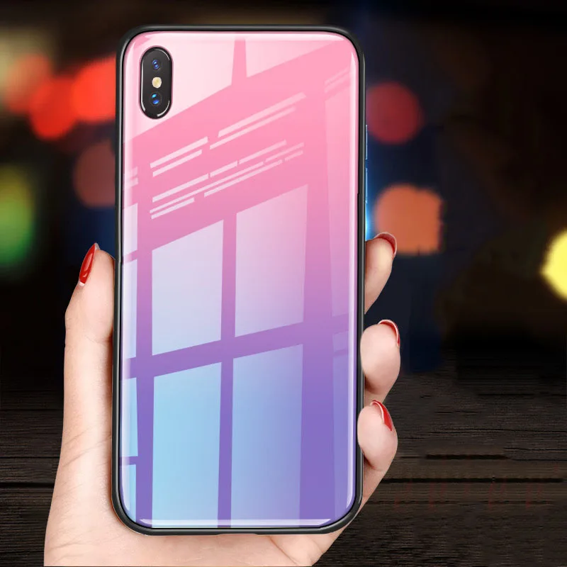 Rainbow Gradient Color Smooth Glass Phone Cases For iPhone