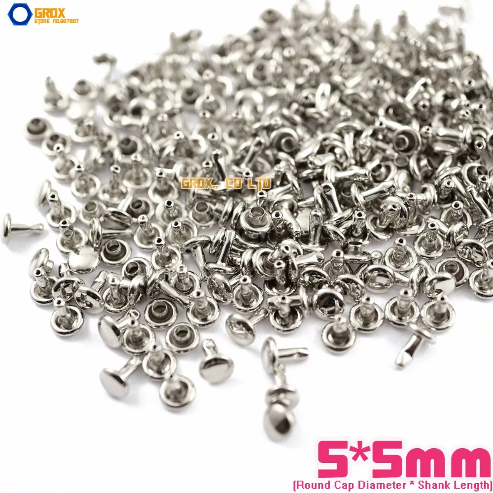 Conjunto de 5*5mm Prata Duplo Rodada Rápida Rivet Punk Rock Leathercraft Rebite 1000 Cap