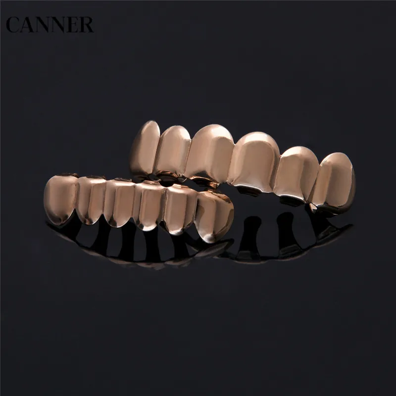 Canner Hip Hop Teeth Grillz Set Top& Bottom Teeth Gold Silver Color Grills Dental Cosplay Party Body Jewelry For Men Women W4