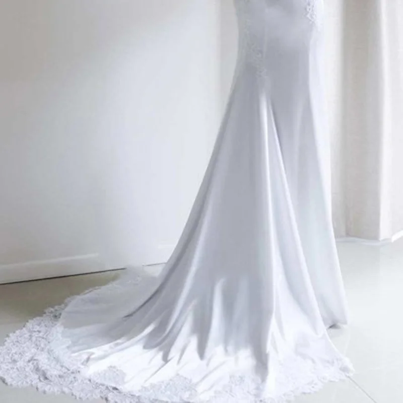 LORIE Русалка свадебное платье с длинным рукавом Vestidos de novia винтажное кружевное Шелковистое атласное свадебное платье с открытой спиной и шлейфом