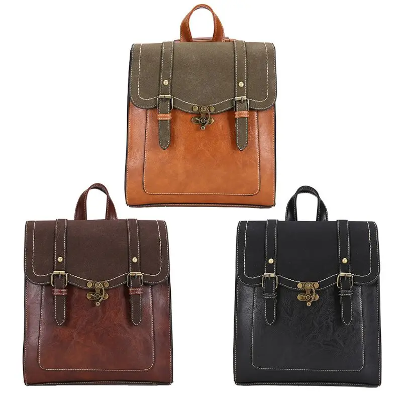 

Women Leather Vintage Backpack Shoulder Bag School Travel 2019 Satchel Rucksack Lady Multifunction Zipper Hot School Bags