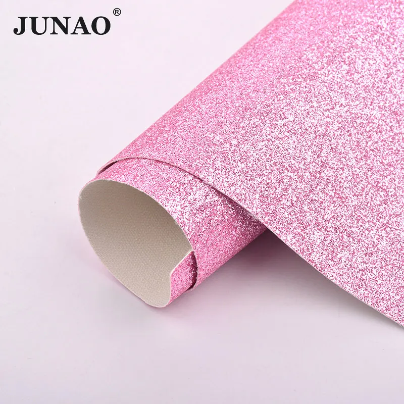 JUNAO 20x34 см блестящие ткань ледерин искусственная кожа синтетический искусственный блестки кожа лист блестящая кожа для одежды сумки - Цвет: Pink
