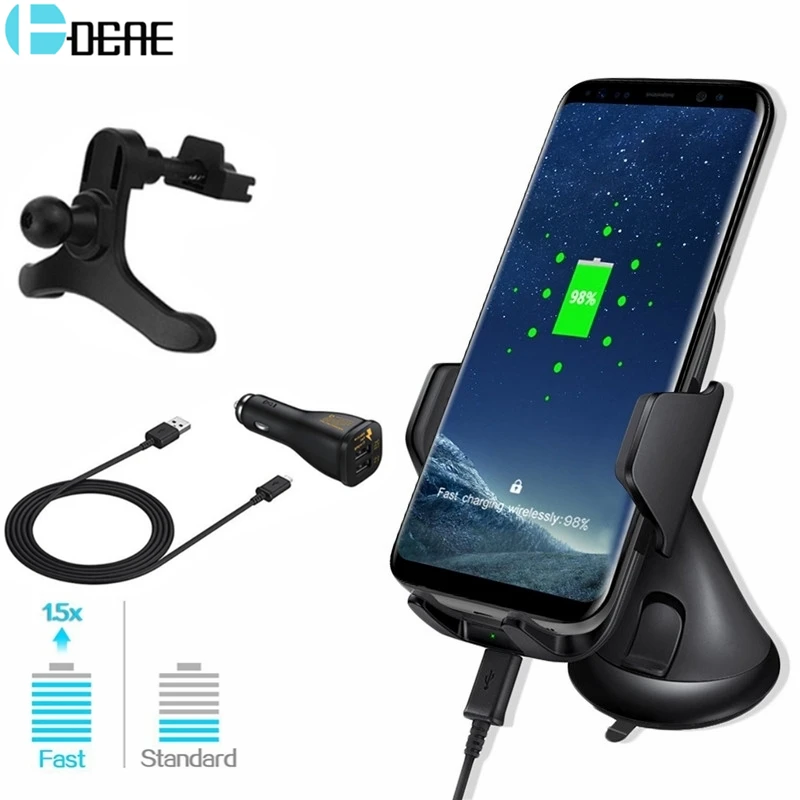 DCAE 10W Car Mount Qi Wireless Charger For iPhone XS MAX XR X 8 QC 3.0 Fast Wireless Charging For Samsung Galaxy S9 S8 Note 9 8