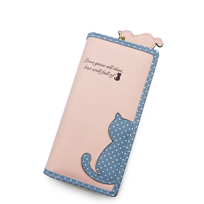 

New Fashion Cartoon Cat Women Wallet Zipper Long Money Purse Coin Card Holders Clutch Bag Leather Female Pendant Purses Carteras