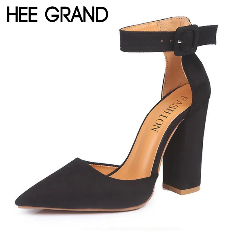 HEE GRAND/Новинка 2018 года женские туфли-лодочки на толстом каблуке с пряжкой
