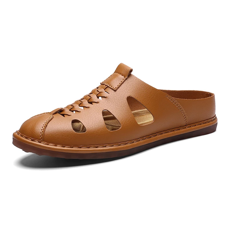 Новинка года; мужские сандалии из натуральной кожи; Мужская обувь; Sandalias Hombre Sandles Sandalet; летние сандалии; большие размеры 38-46 47 - Цвет: Brown