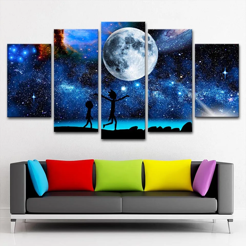 

Canvas Painting 5 Pieces Wall Art Starry Sky Rick And Morty Modern Decorative Painting On Canvas Room Decoration Artwork