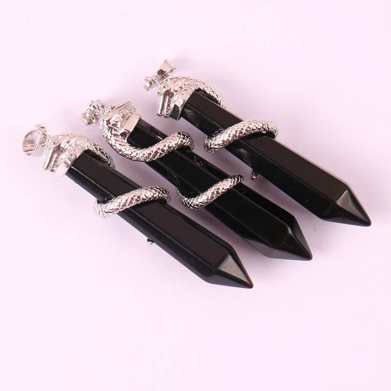 

Free Shipping Natural Stone Black Onyx Bead Pendant Snake Jewelry 1Pcs K2004