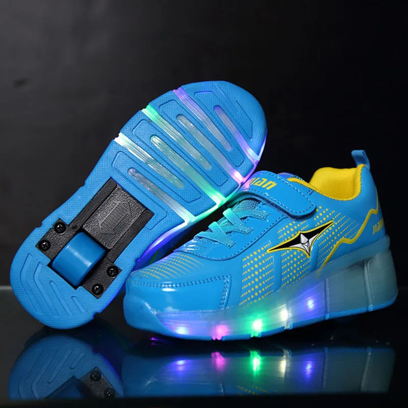 Новинка; Детские светящиеся кроссовки с колесами; повседневная обувь; Детский Светильник; обувь на роликах; Светящиеся кроссовки для девочек; теннисные для мальчиков; infantil - Цвет: blue B073