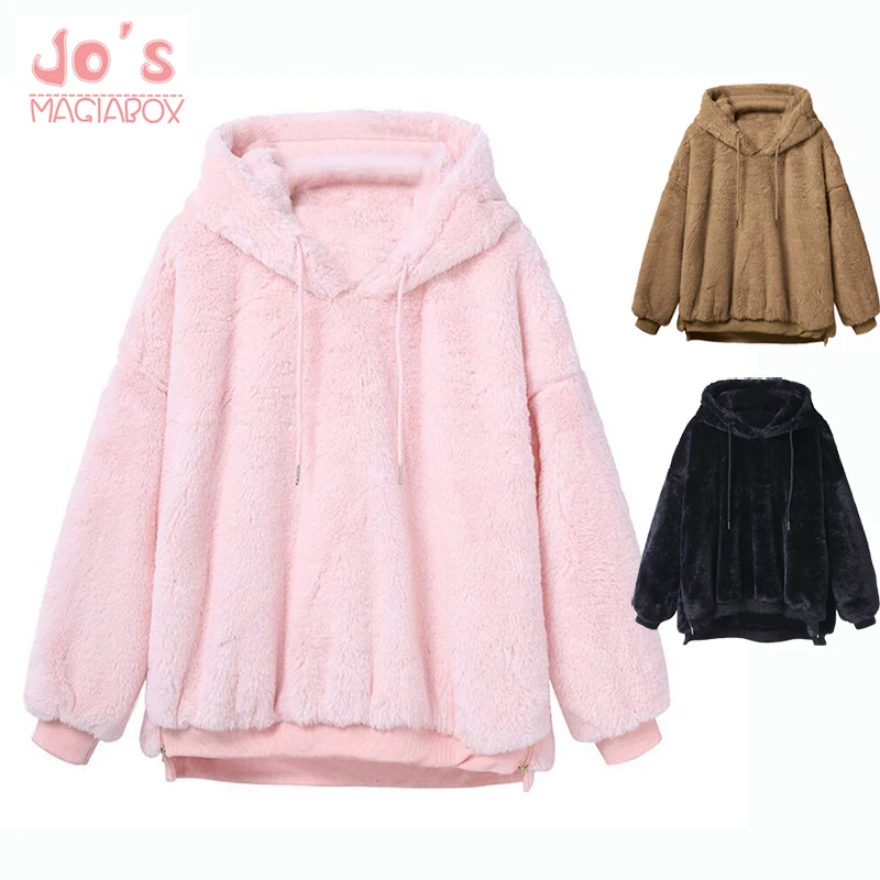  2019 Women Hoodies Sweatshirts Winter Warm Hooded Tops Loose Soft Cute Coat Harajuku Ladies Basic K