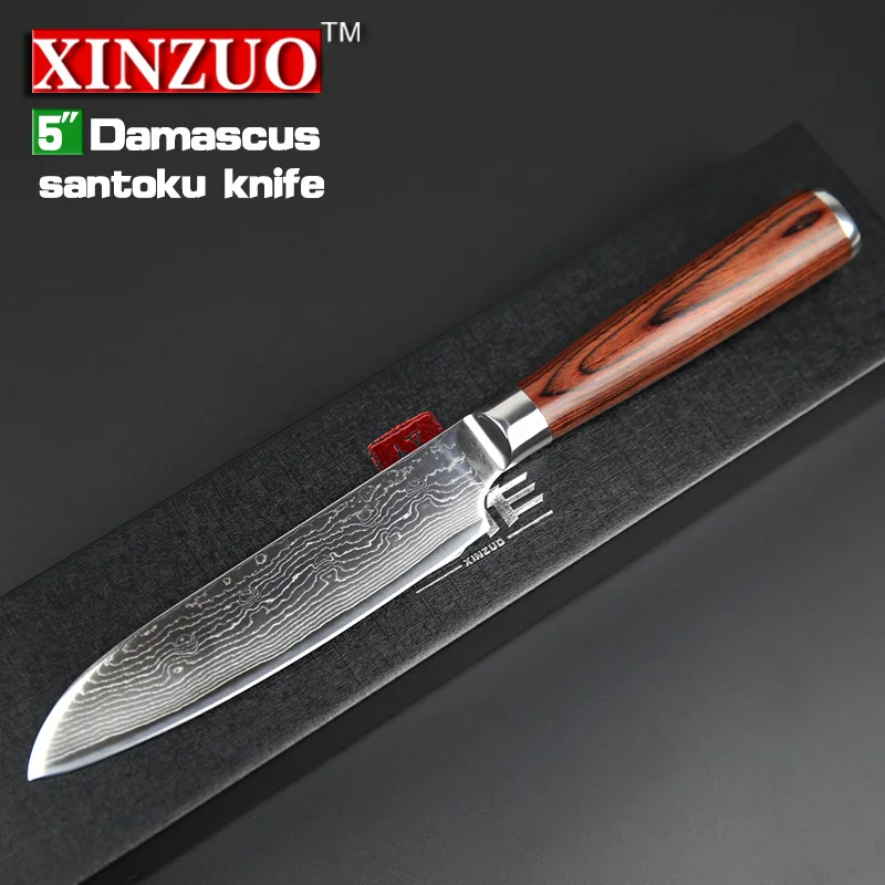 XINZUO 5 &quotдюймов Santoku Ножи японский vg10 Дамасская сталь двойной кованый кухонный нож