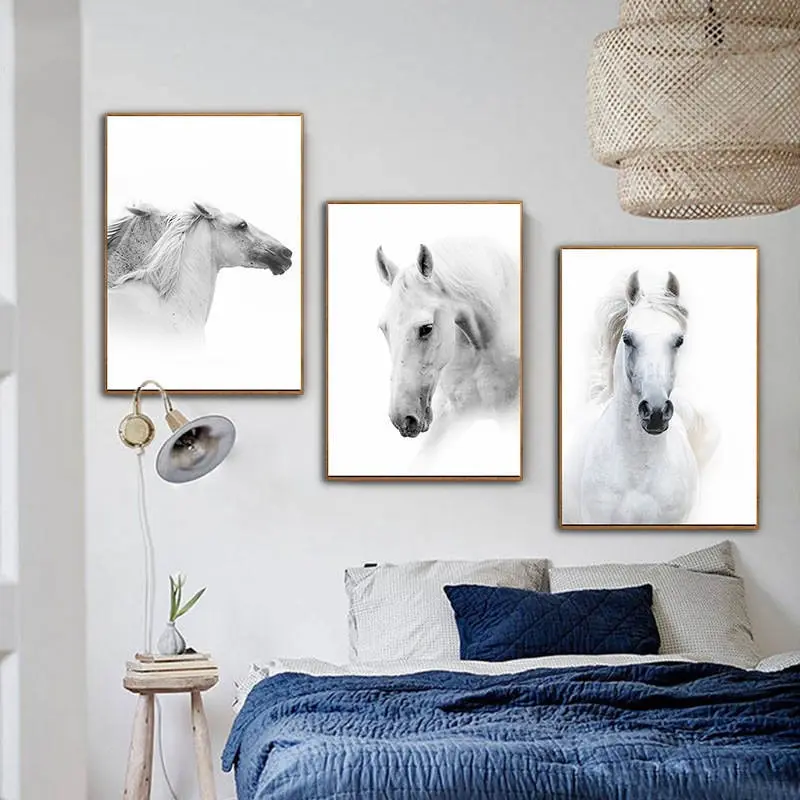 Nordic Home Decoration Style Canvas Painting White Horse Animals Art Printing Living Room Poster Modern Minimalist Wall Pictures