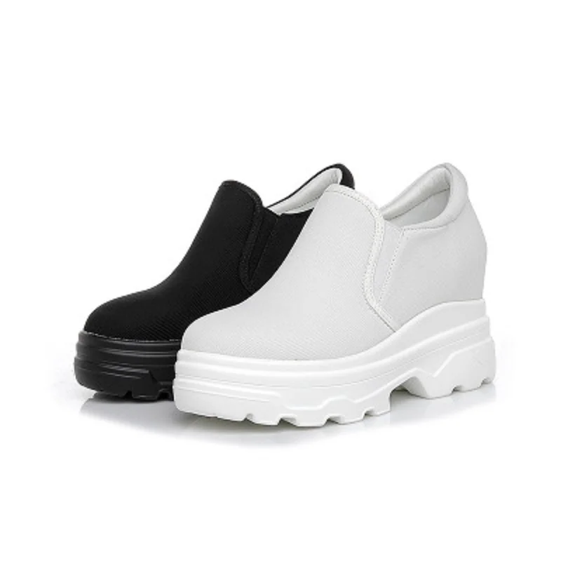 

New fashion wedge with increased breathable single shoes Korean round head lazy shoes casual wild white shoes