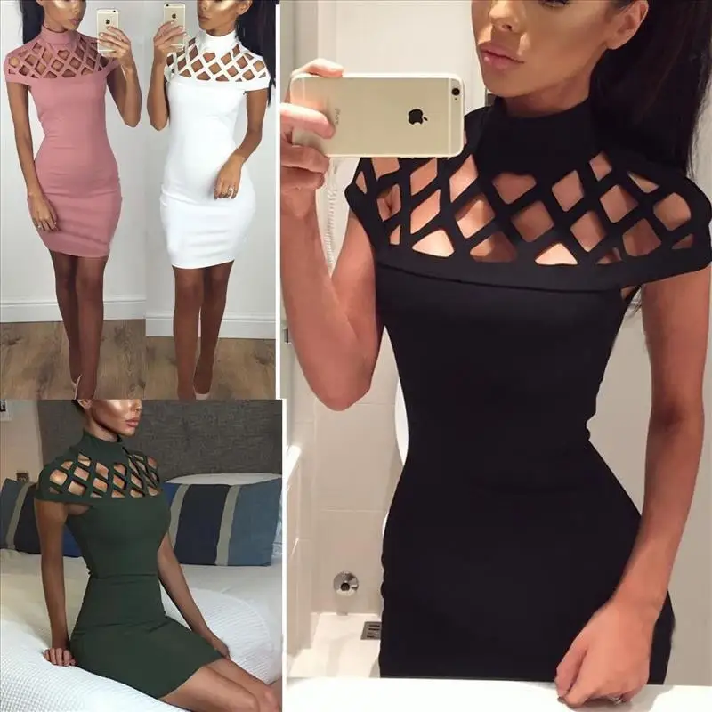 

2018 New Arrival None Sexy & Club A-line Solid Short Hole Knee-length Regular Empire Turtleneck Summer Dresses
