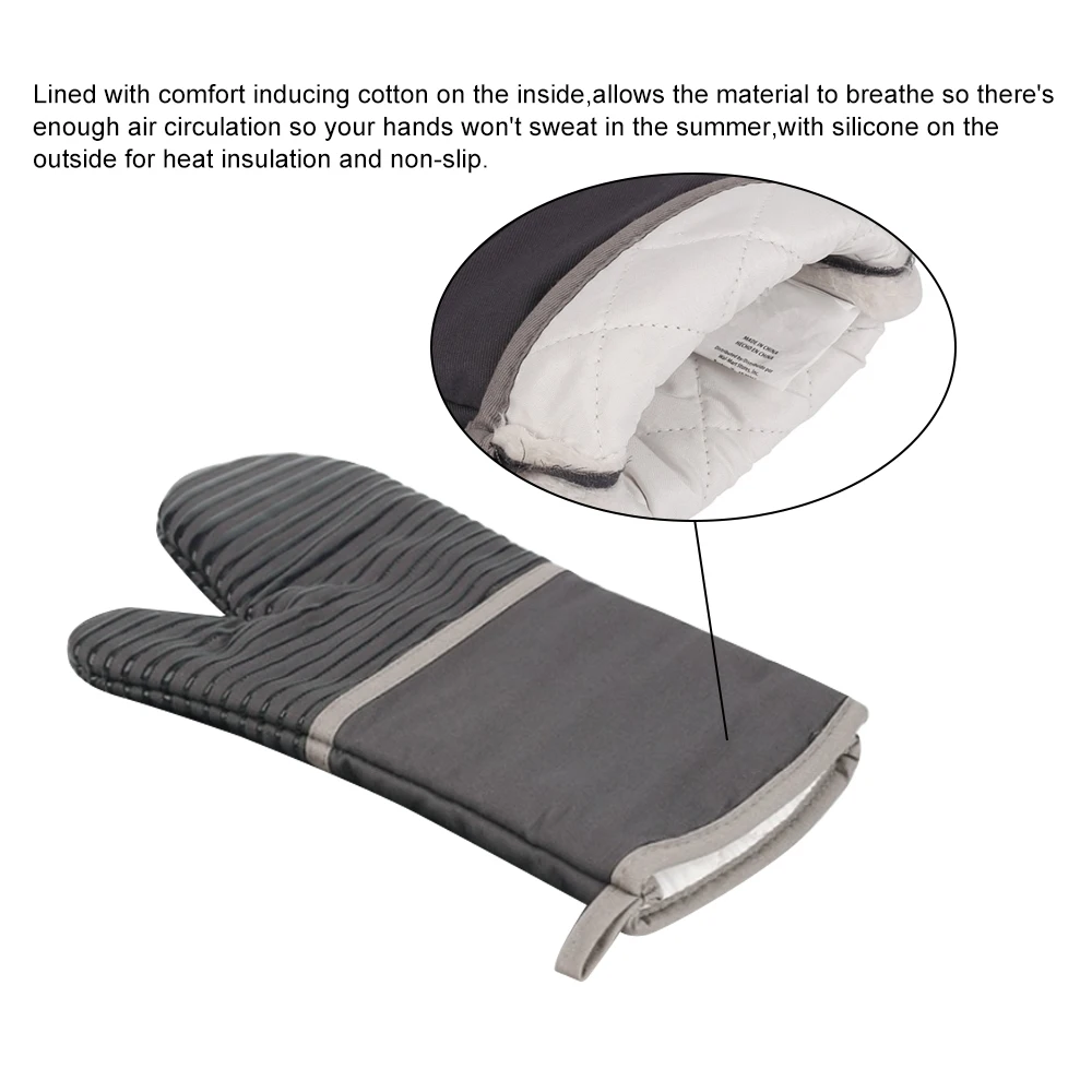 

1PCS Heat Resistant Silicone Cotton Gloves Cooking Baking Barbecue Oven Pot Holder Kitchen Gloves,Gray