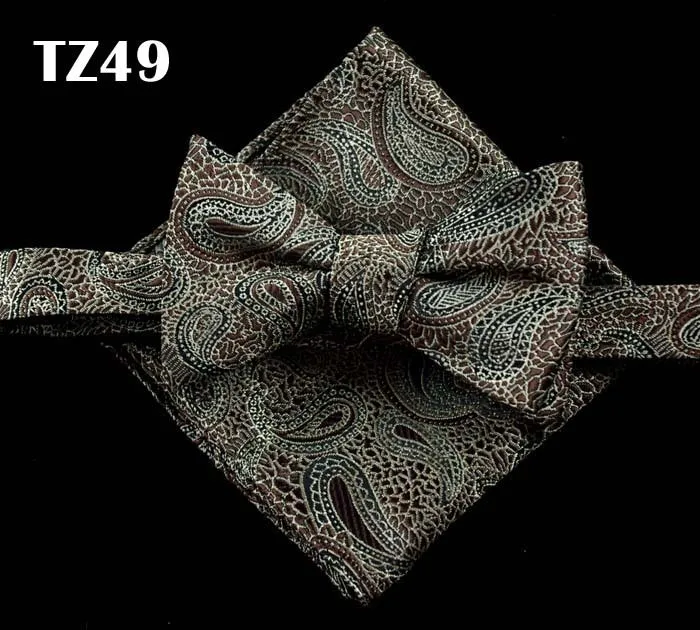 Свадебные галстуки-бабочки для мужчин бабочка Карманный платок подарочный набор черный - Цвет: 49