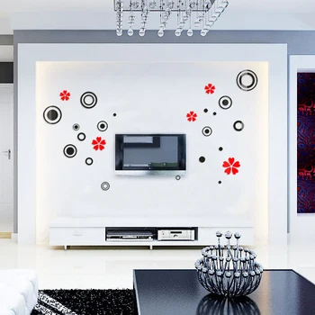 

Free shipping Combination of flowers and ring Acrylic mirror Wall Stickers Crystal Embossed 3D TV wall sticker DIY Art decor