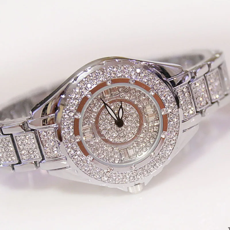 Horloge Dames женские часы Лидирующий бренд горячая распродажа Роскошные часы с кристаллами Модные женские кварцевые часы женские наручные часы Reloj - Цвет: Silver-Big