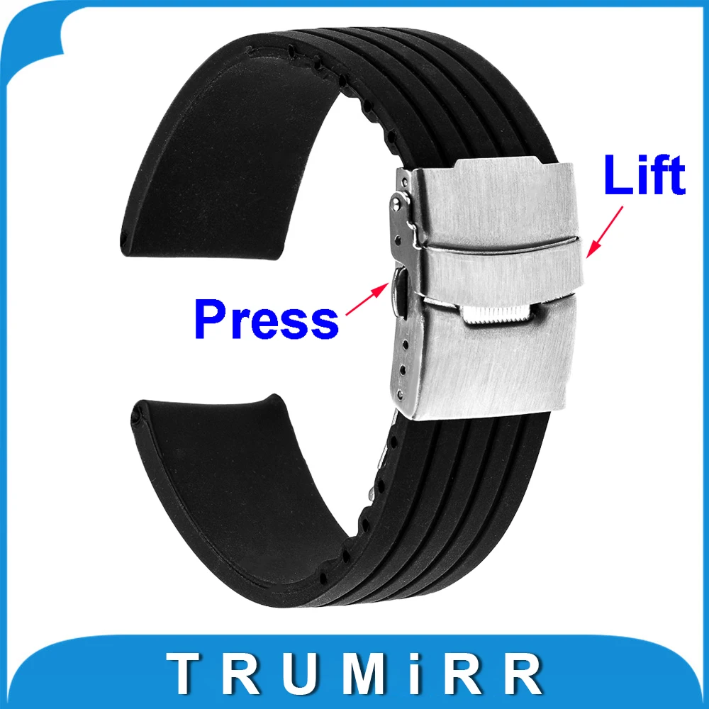 

18mm 20mm 22mm Silicone Rubber Watch Band for CK Calvin Klein Stainless Steel Safety Buckle Strap Wrist Belt Bracelet Black
