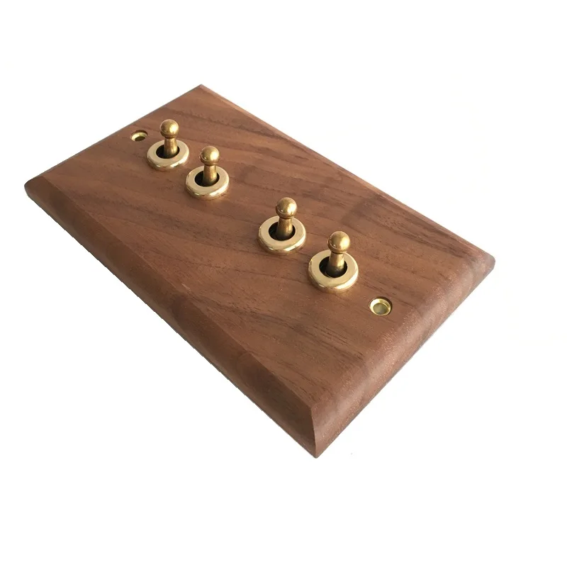 Грецкий орех деревянная панель латунный тумблер антикварный деревянный настенный переключатель - Цвет: 4 Gang