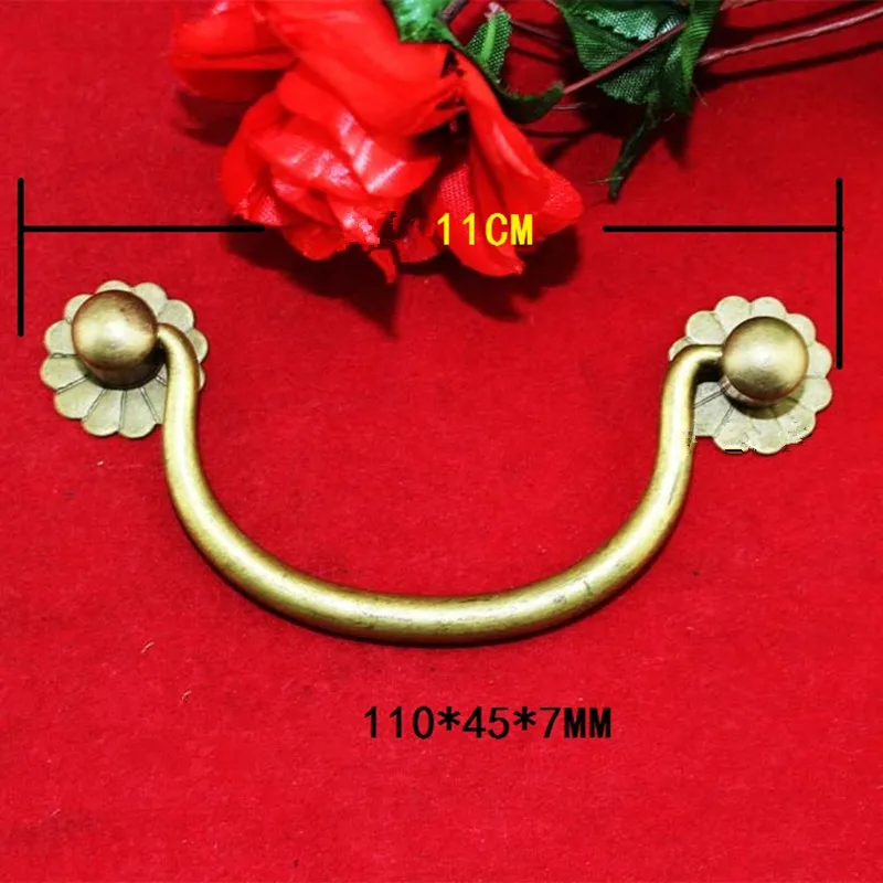 Brass Vintage Retro Flower Handle Tab Drawer Jewelry Box