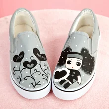 E-LOV; Kawaii; ручная роспись; Повседневная парусиновая обувь на плоской подошве для девочек; Низкие лоферы с рисунками животных и граффити; женская обувь без застежки; Zapatos De Mujer