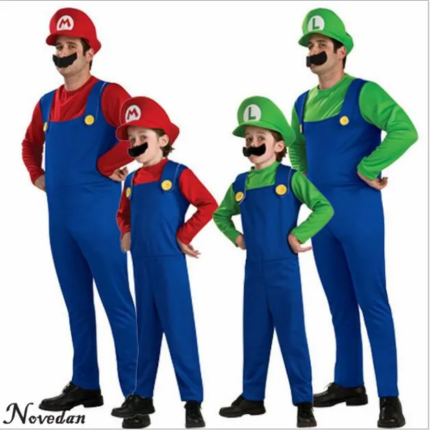 

Halloween Cosplay Super Mario Bros Costume For Kids And Adults Funny Party Wear Cute Plumber Mario Luigi Set Children Clothes