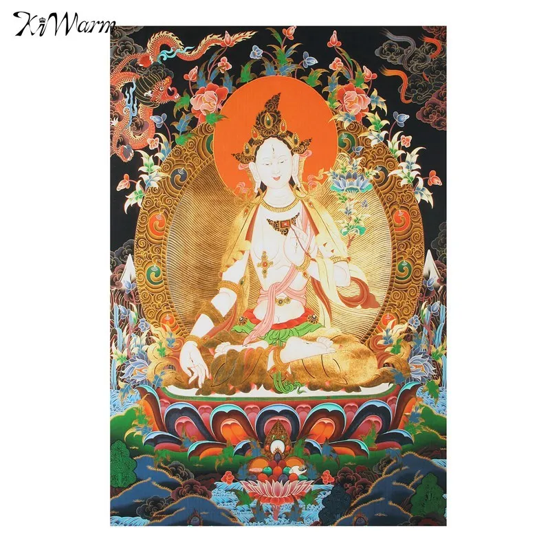 

KiWarm Tibet Cloth Silk Embroidery Buddhism Cloth Silk 7 eyes White Tara Buddha Thangka Thanka Wall Decorative Hanging Painting