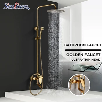 

Senlesen Shower Faucet Gold Ultra-thin Head Ceramic Hand Shower Single Handle Mixer Water Tap Para Bathroom Shower Bath