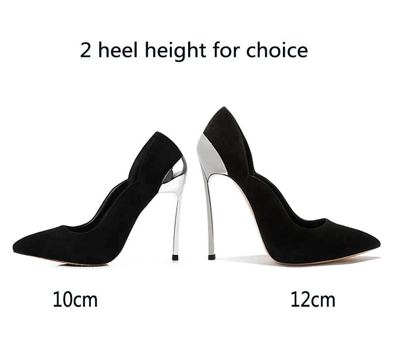 Autumn Suede Leather Women Pumps 10cm or 12cm High Heels Mix Color Mental Heel Wedding Party Shoes Size 33-43