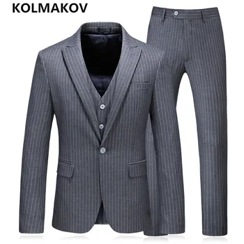 (Jacket+Pants+Vest)2019 New 3 Pieces Men's Suits With Pants Blazers Prom Grey Wedding Suits For Men Slim Fit Plus Size S-5XL (Jacket+Pants+Vest)2019 New 3 Pieces Men's Suits With Pants Blazers Prom Grey Wedding Suits For Men Slim Fit Plus Size S-5XL