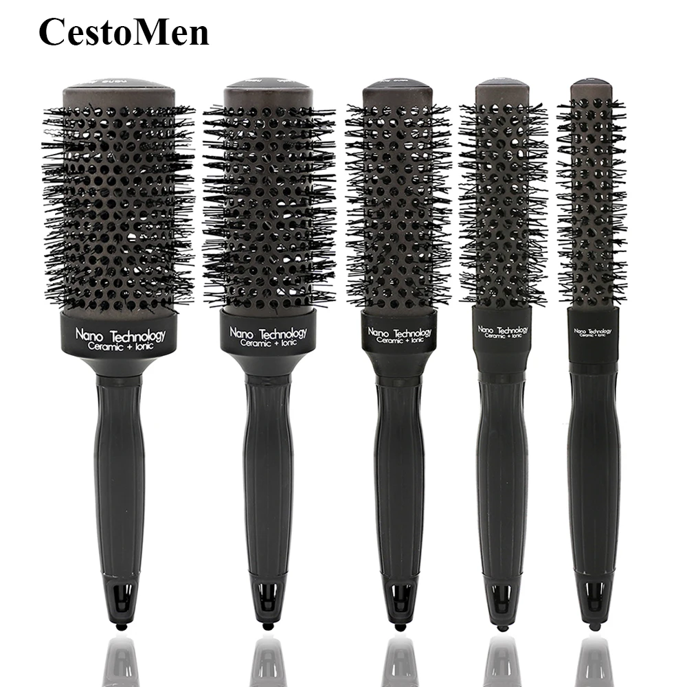 

CestoMen Professional Barber Round Brush Ceramic Ionic Comb For Hair Dry Styling 5 Sizes Nano Thermal Hair Brush Color Changing