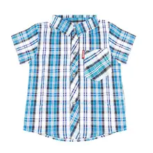 Летняя Повседневная футболка, хлопковая рубашка с короткими рукавами и лацканами, школьная клетчатая рубашка, От 3 до 8 лет, одежда для малышей, рубашка для маленьких мальчиков